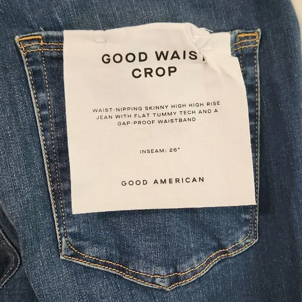 Good American Women's Good Waist Crop Jeans Size‎ 0/25 Raw Hem High-Rise Skinny